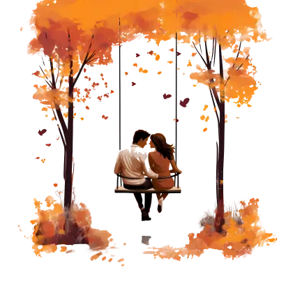 Autumn Love: Couple on Swing Illustration
