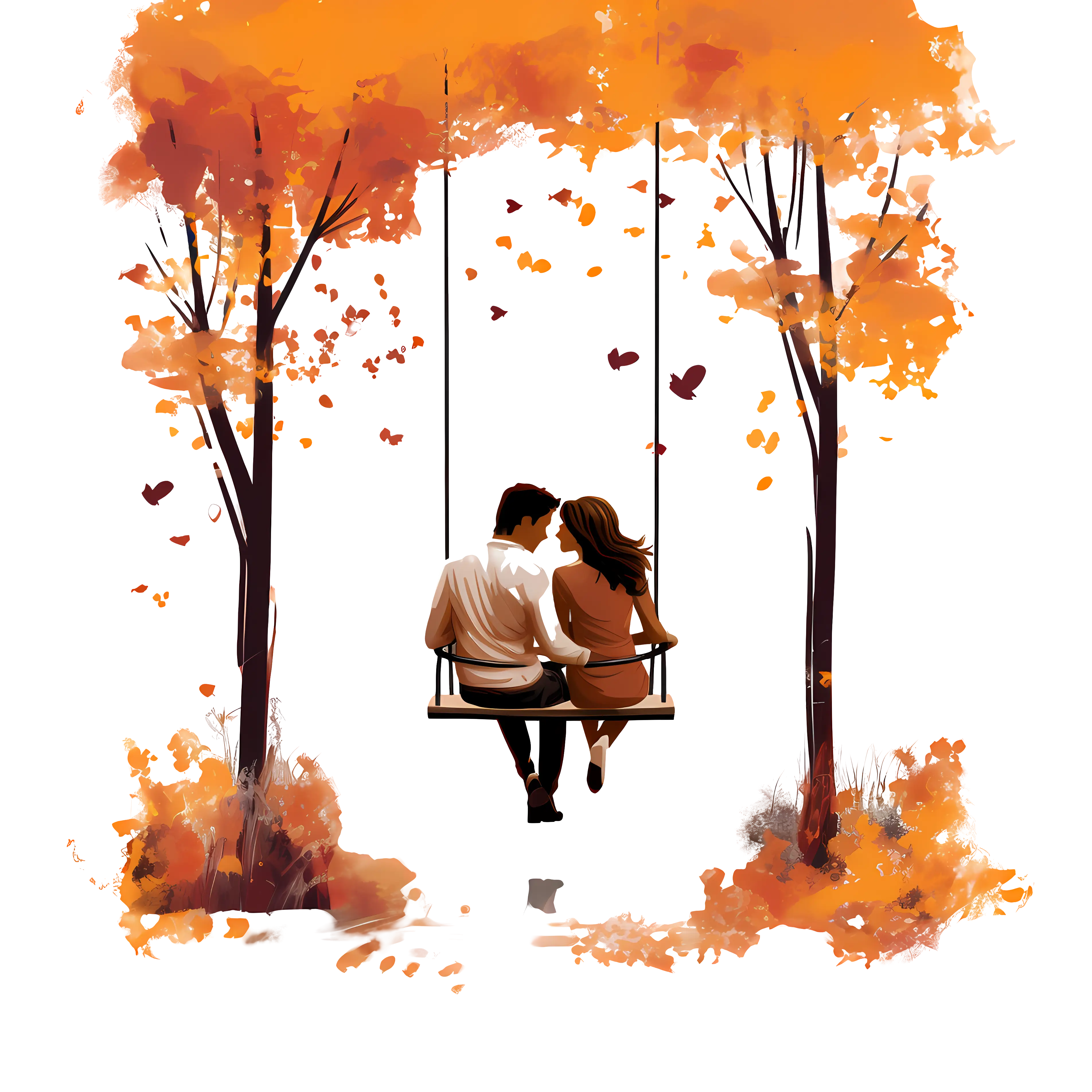 Autumn Love: Couple on Swing Illustration