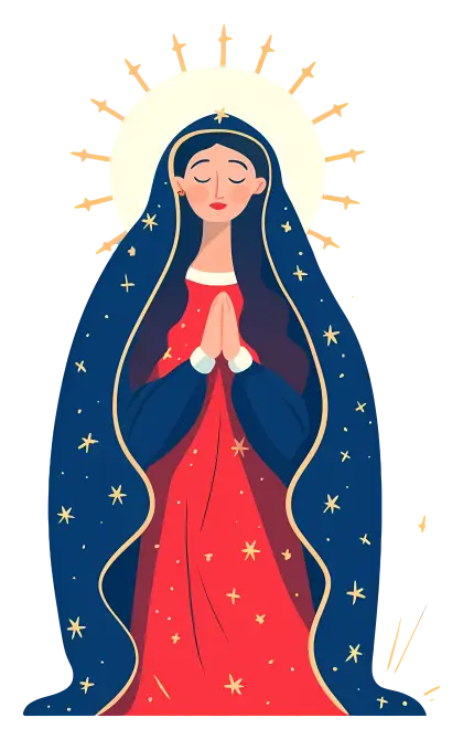 Illustration of a Praying Woman with Stars and Halo