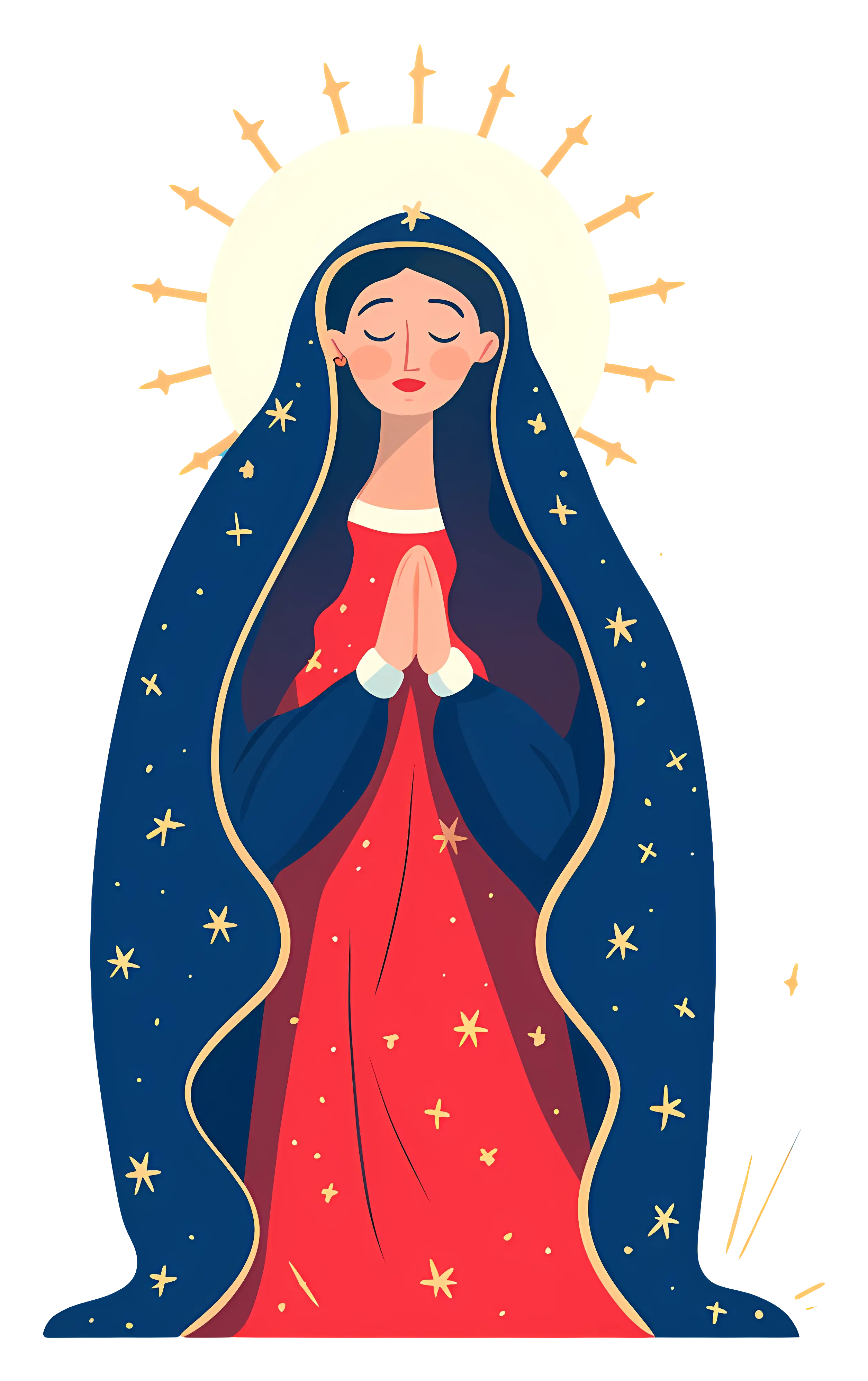 Illustration of a Praying Woman with Stars and Halo