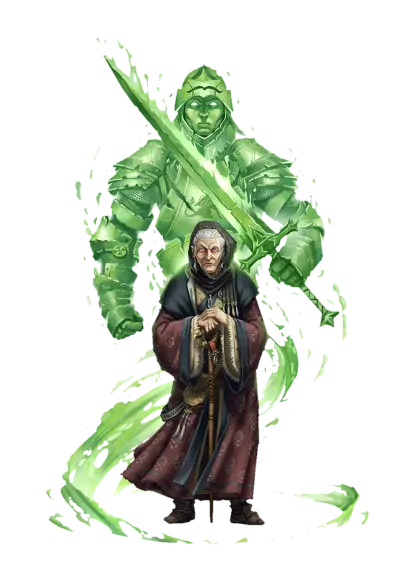 Old Wizard with Green Spirit and Sword