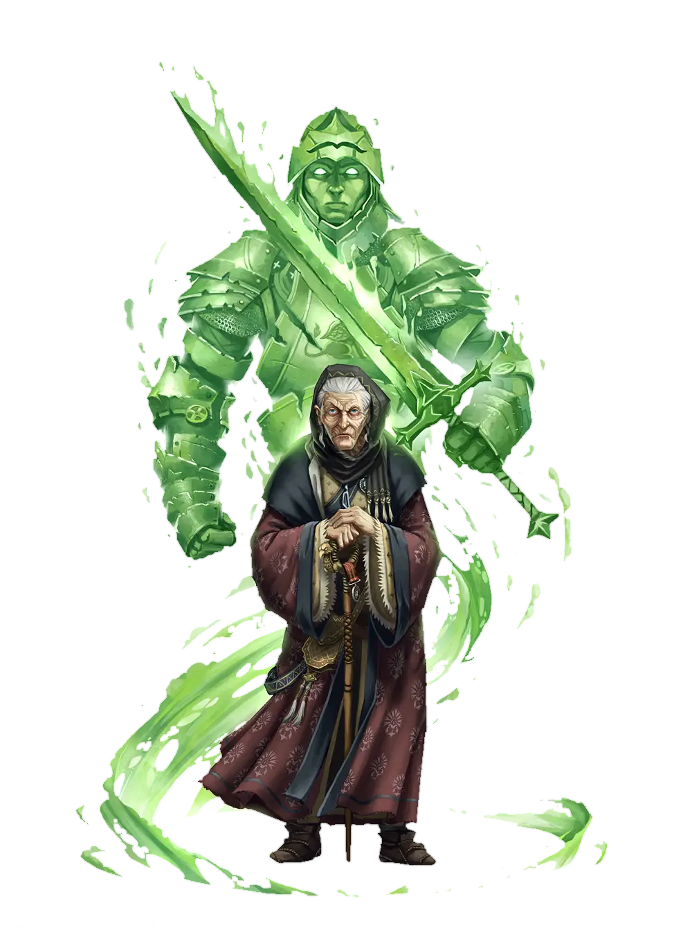 Old Wizard with Green Spirit and Sword