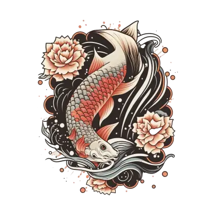 Artistic Koi Fish Tattoo with Florals