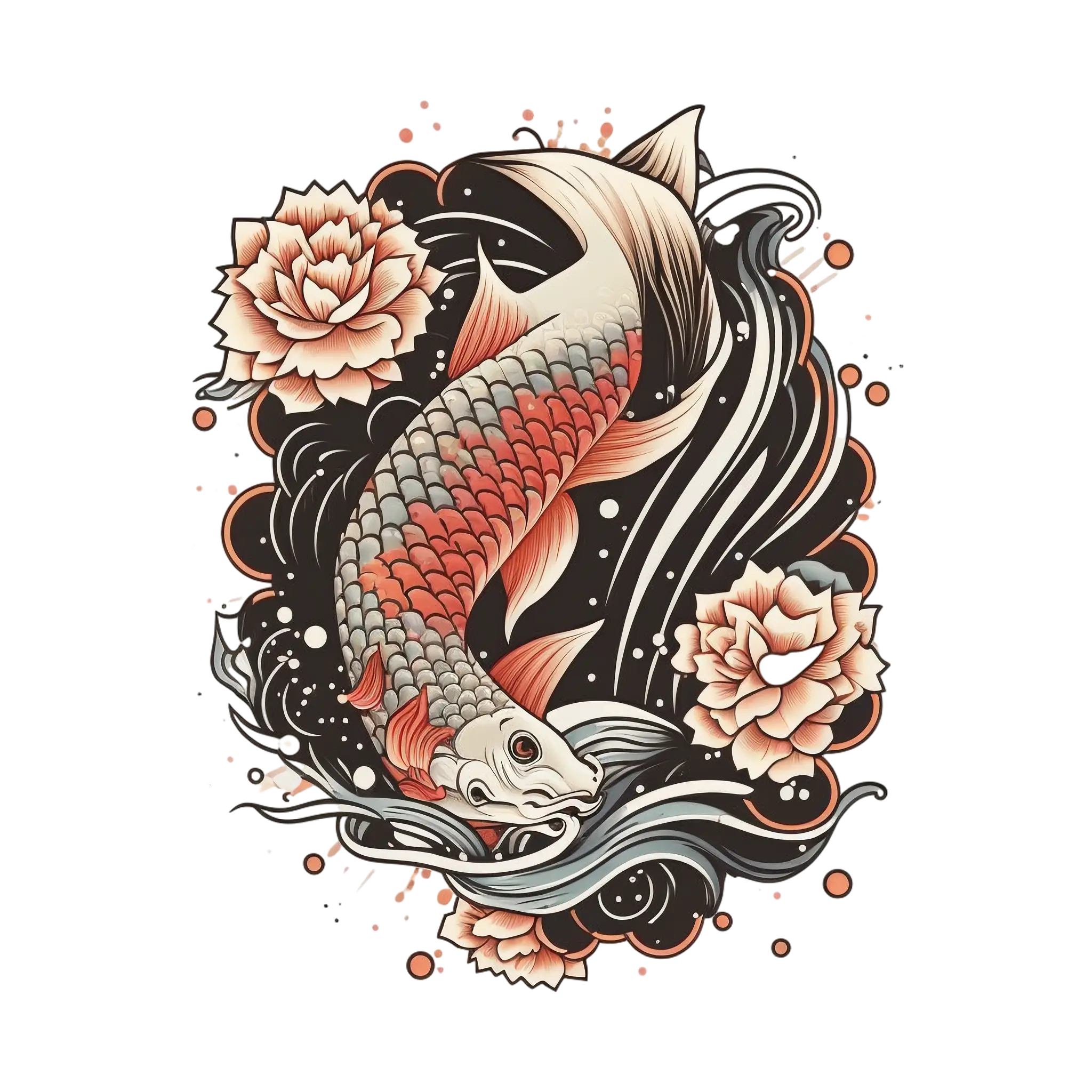 Artistic Koi Fish Tattoo with Florals