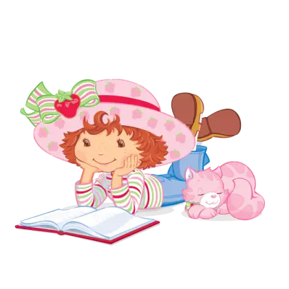 Cartoon Girl Reading with a Pink Cat