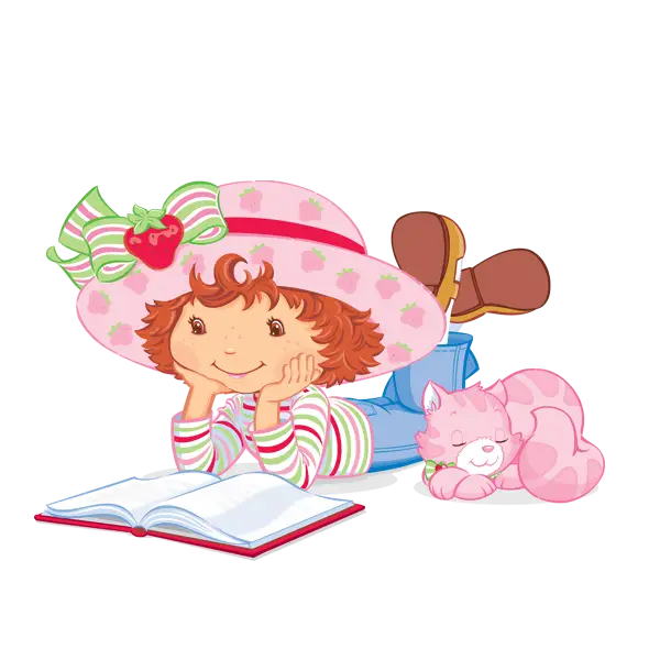 Cartoon Girl Reading with a Pink Cat