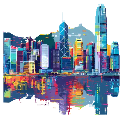 Colorful Cityscape with Skyline Reflection