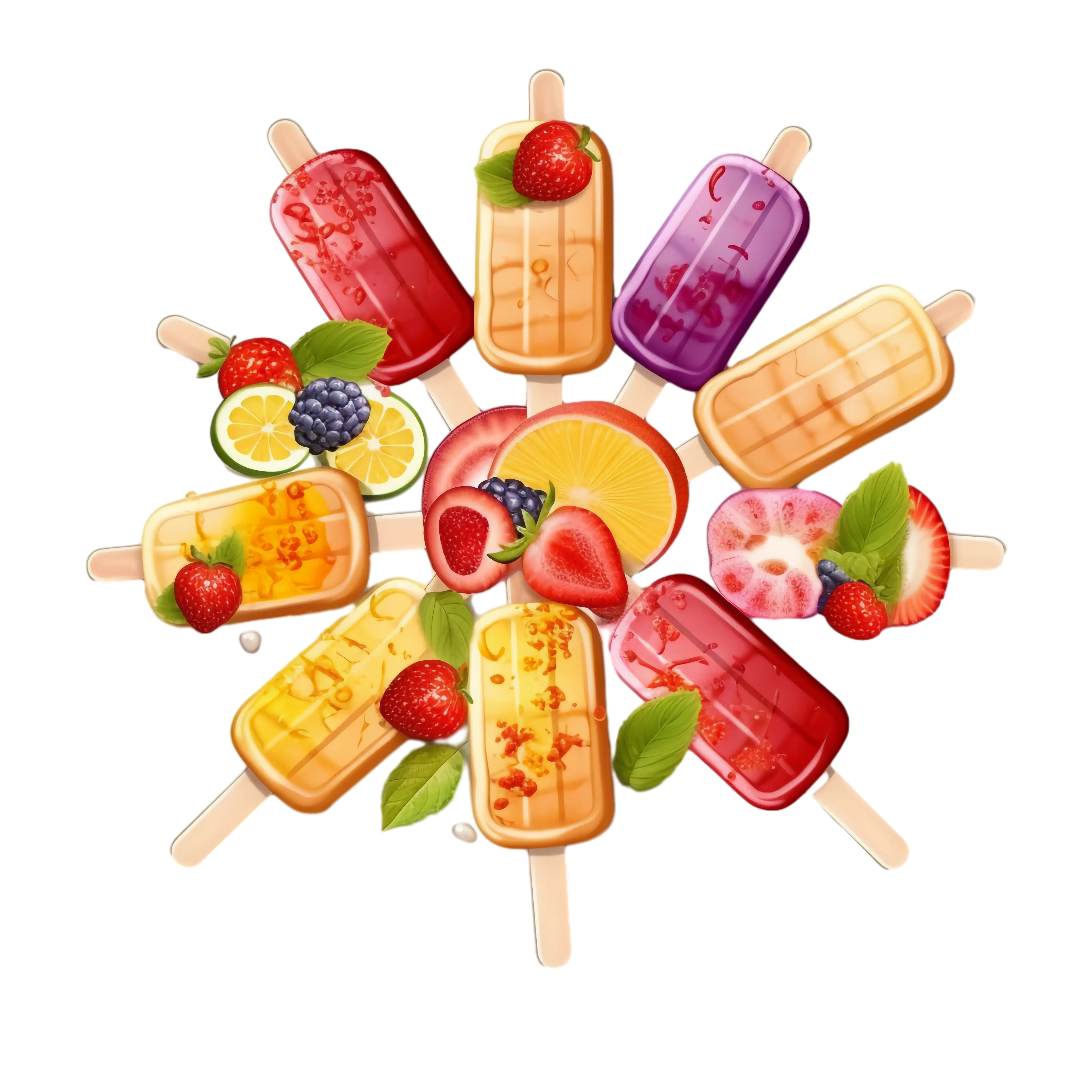 Colorful Fruit Popsicles with Fresh Decoration