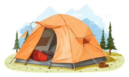 Orange Camping Tent With Sleeping Bag