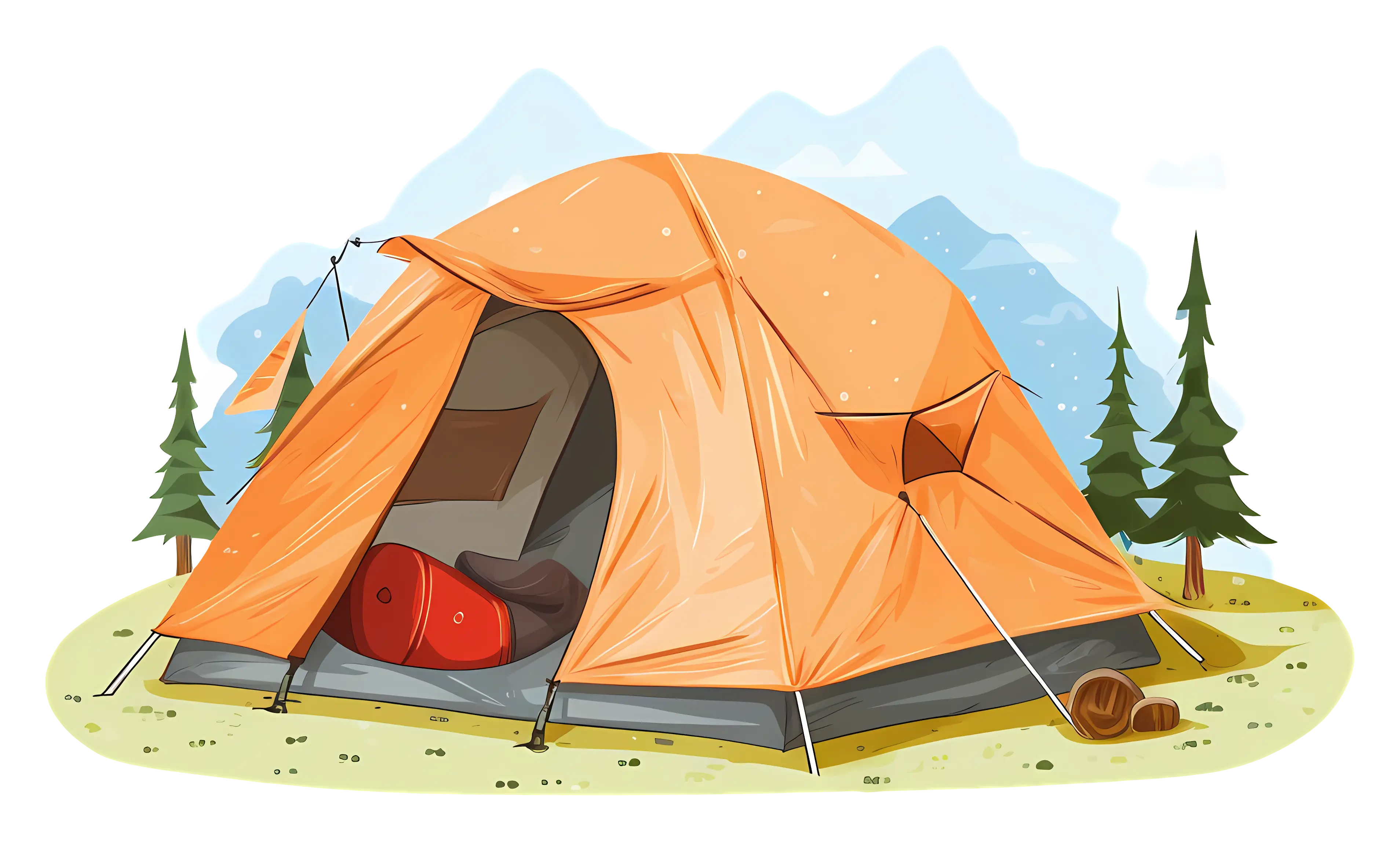 Orange Camping Tent With Sleeping Bag