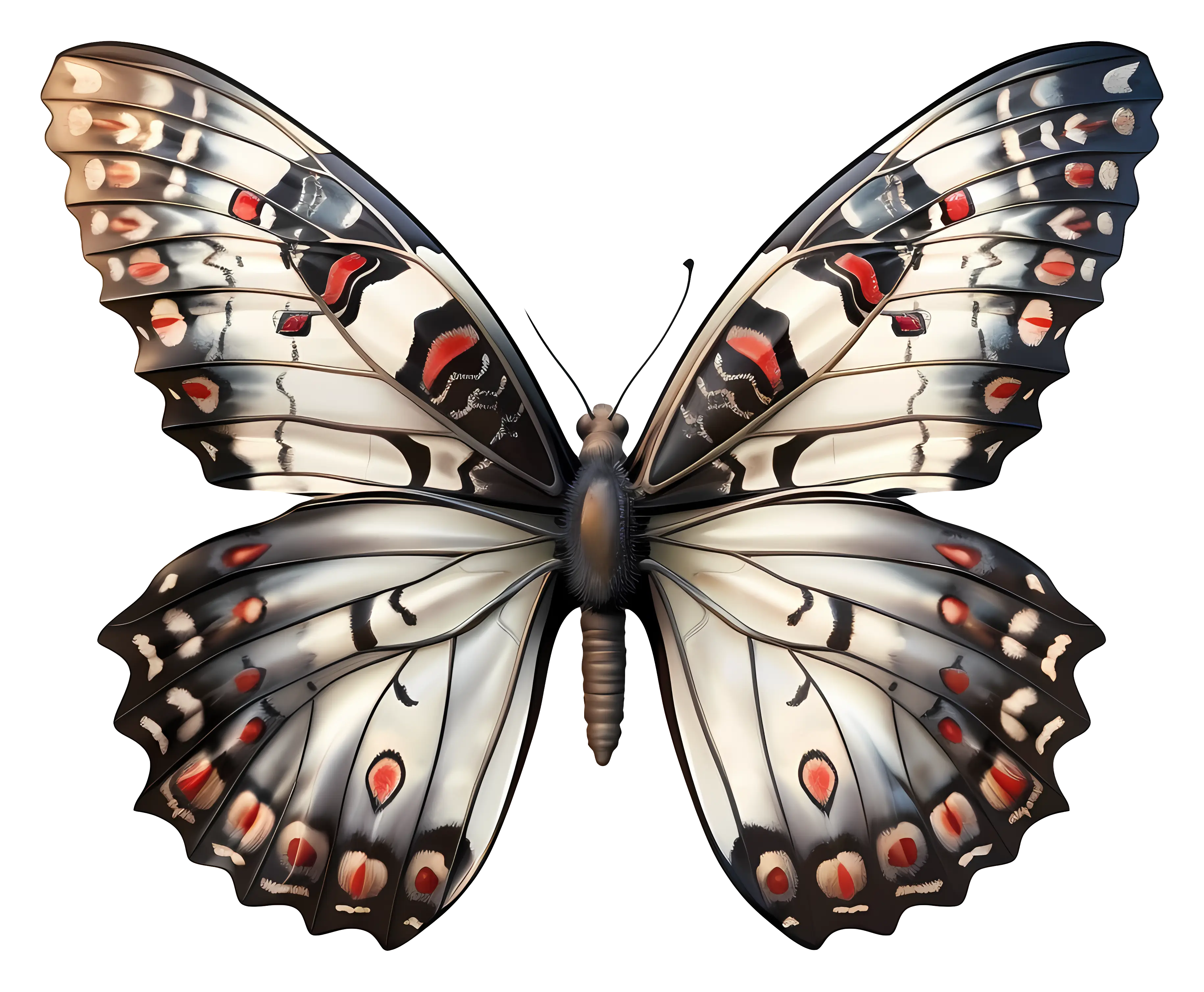 Realistic Butterfly with White and Red Patterns