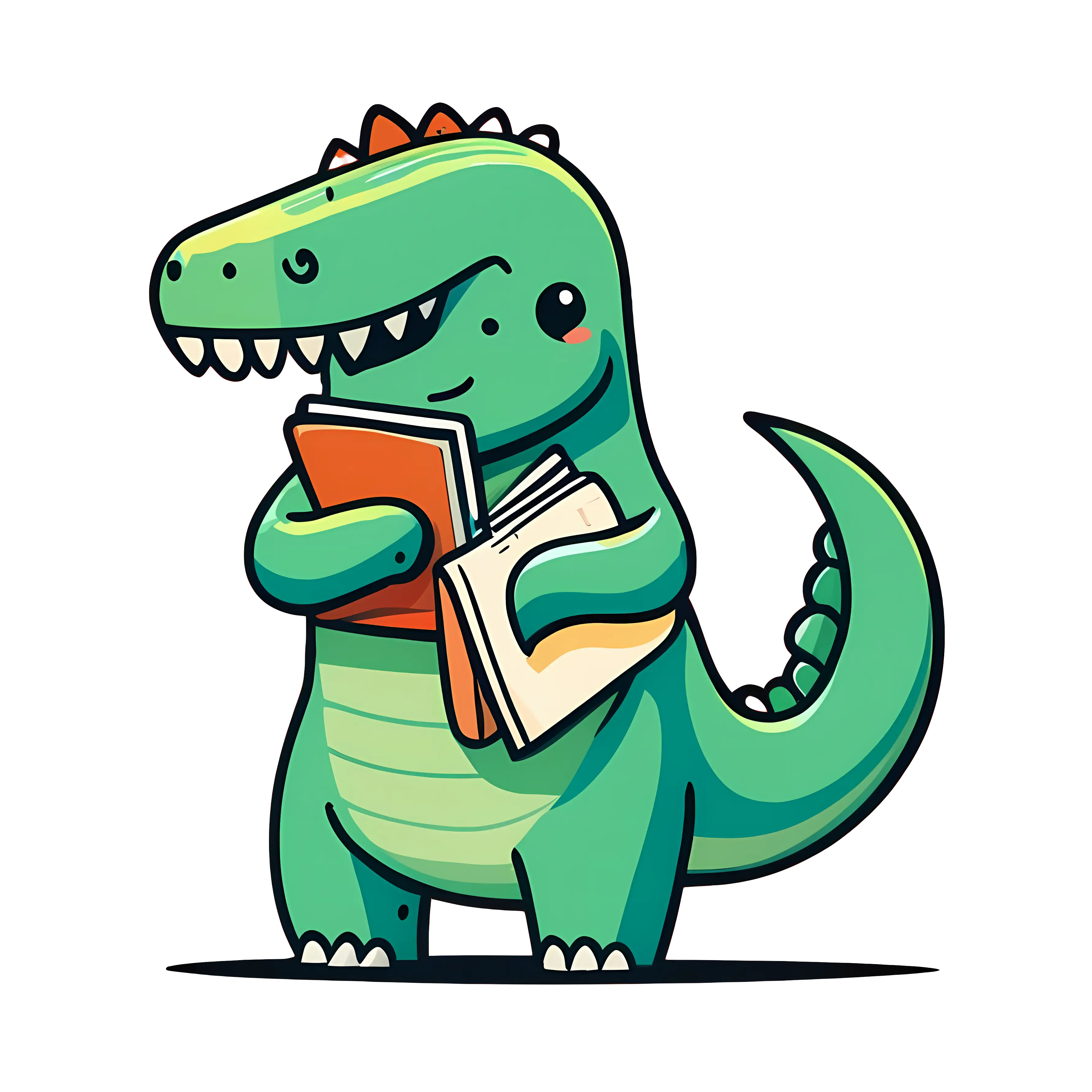 Cartoon Dinosaur Holding Books
