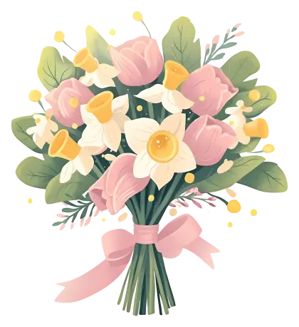 Bouquet of Flowers with Pink and Yellow Blooms