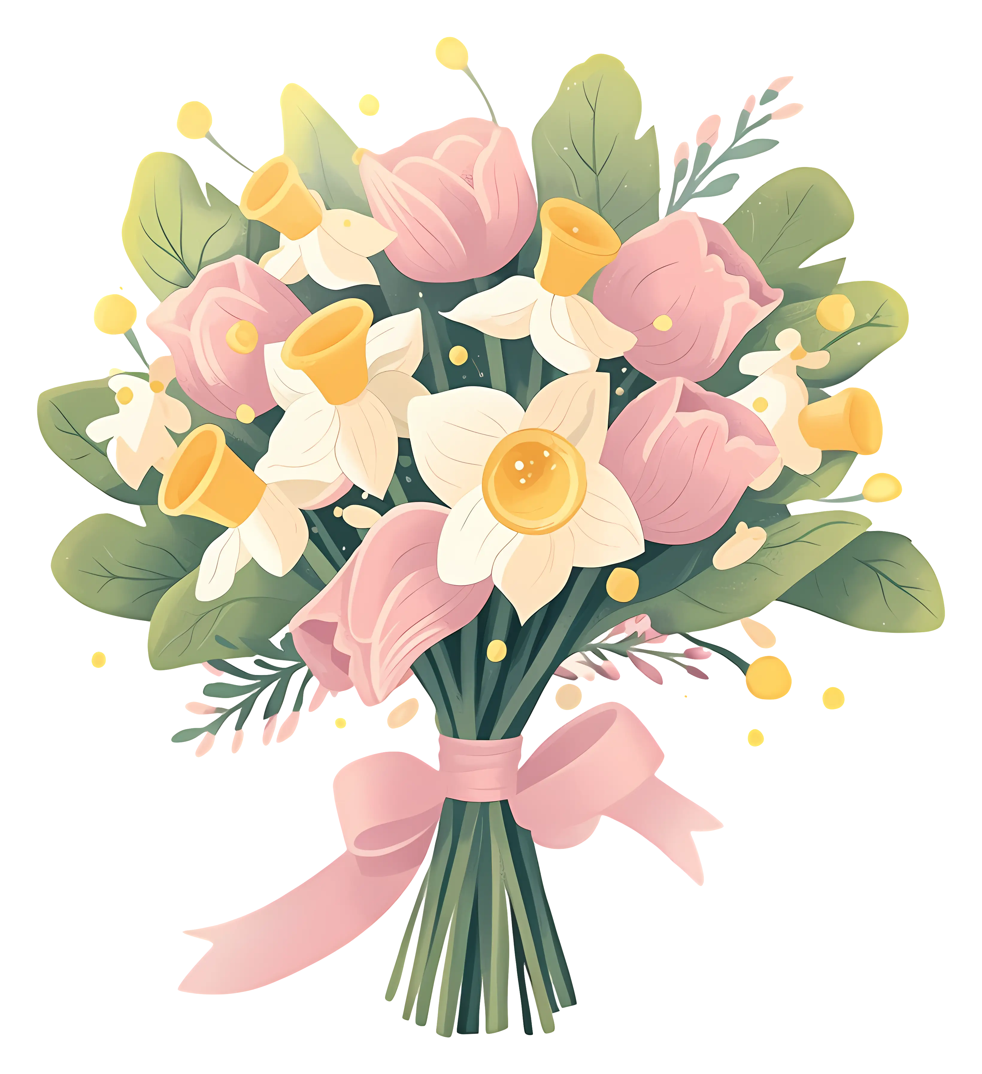 Bouquet of Flowers with Pink and Yellow Blooms