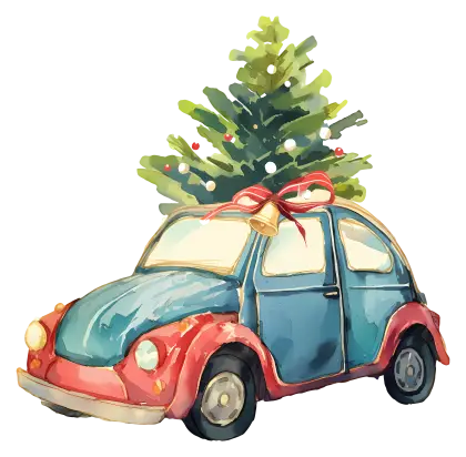 Car with Christmas Tree and Bow