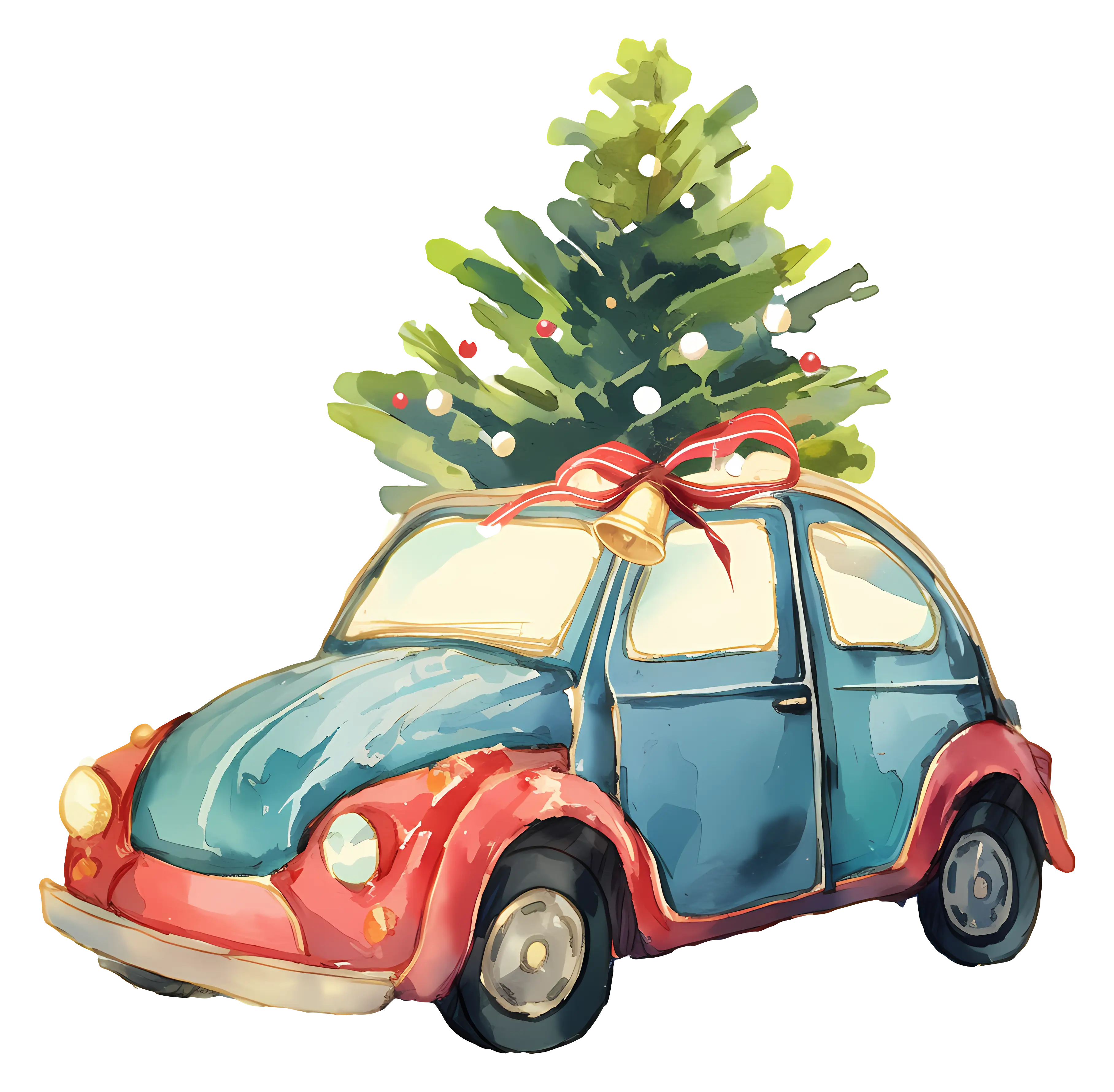 Car with Christmas Tree and Bow