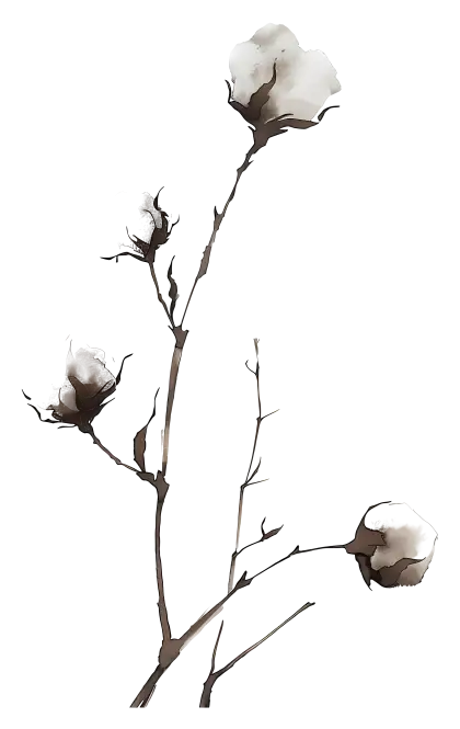 Illustration of Cotton Plant with Branches