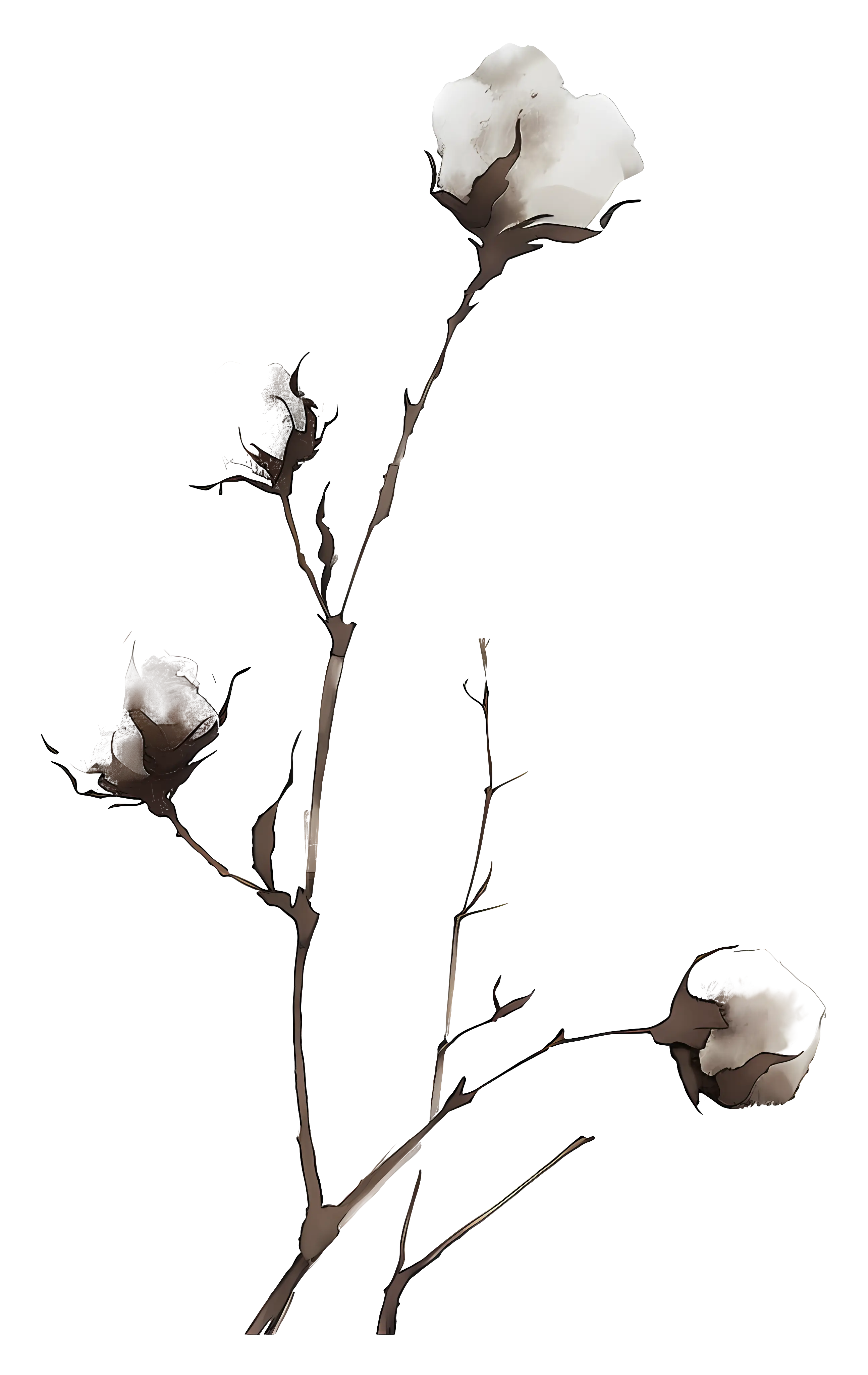 Illustration of Cotton Plant with Branches