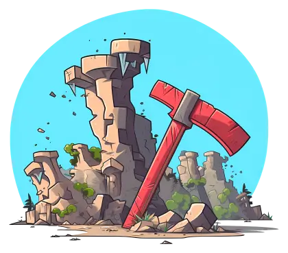 Pickaxe and Rocky Landscape