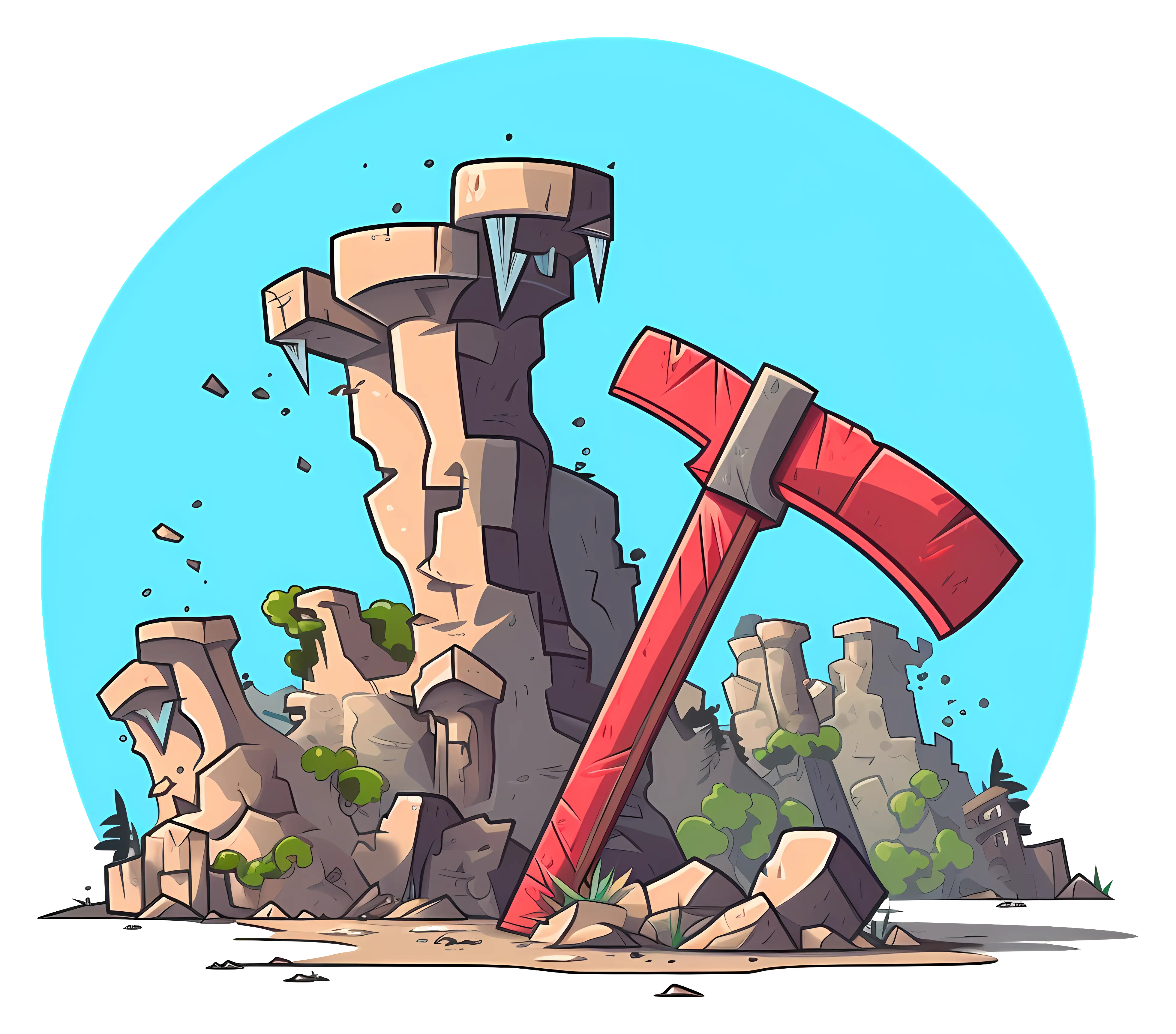 Pickaxe and Rocky Landscape