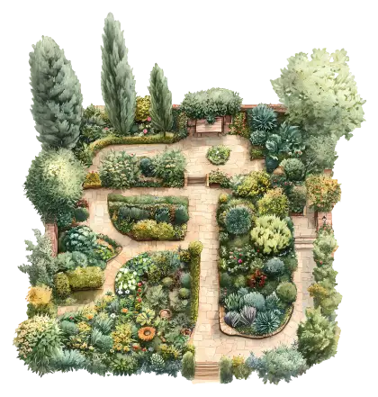 Beautiful Garden with Pathways
