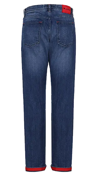 Blue Denim Jeans with Stylish Red Accents