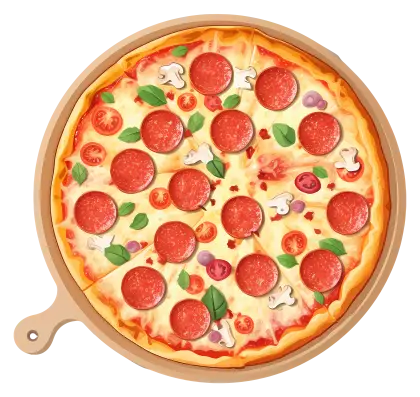 Cheesy pepperoni pizza with toppings