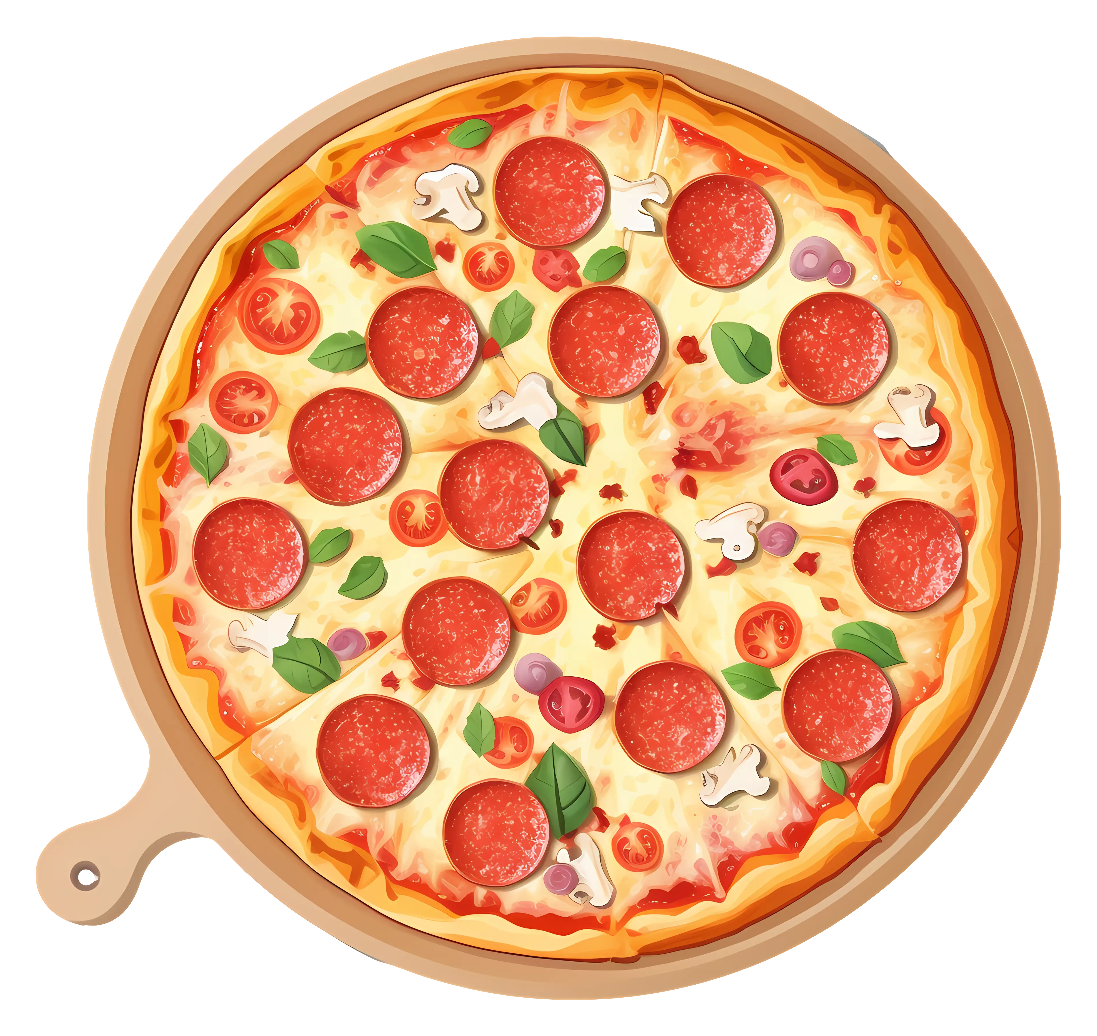 Cheesy pepperoni pizza with toppings