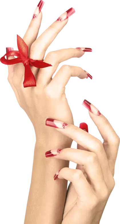 Hands with Red Manicure and Ribbon