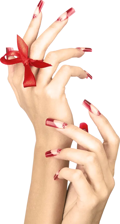 Hands with Red Manicure and Ribbon