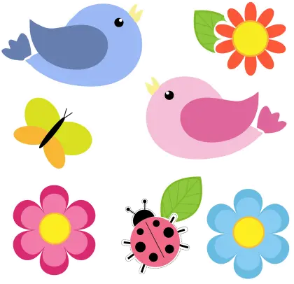 Colorful Birds, Flowers, and Insects Illustration
