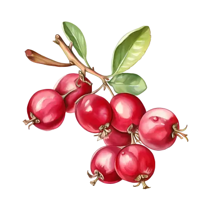 Cranberries on a Branch with Leaves