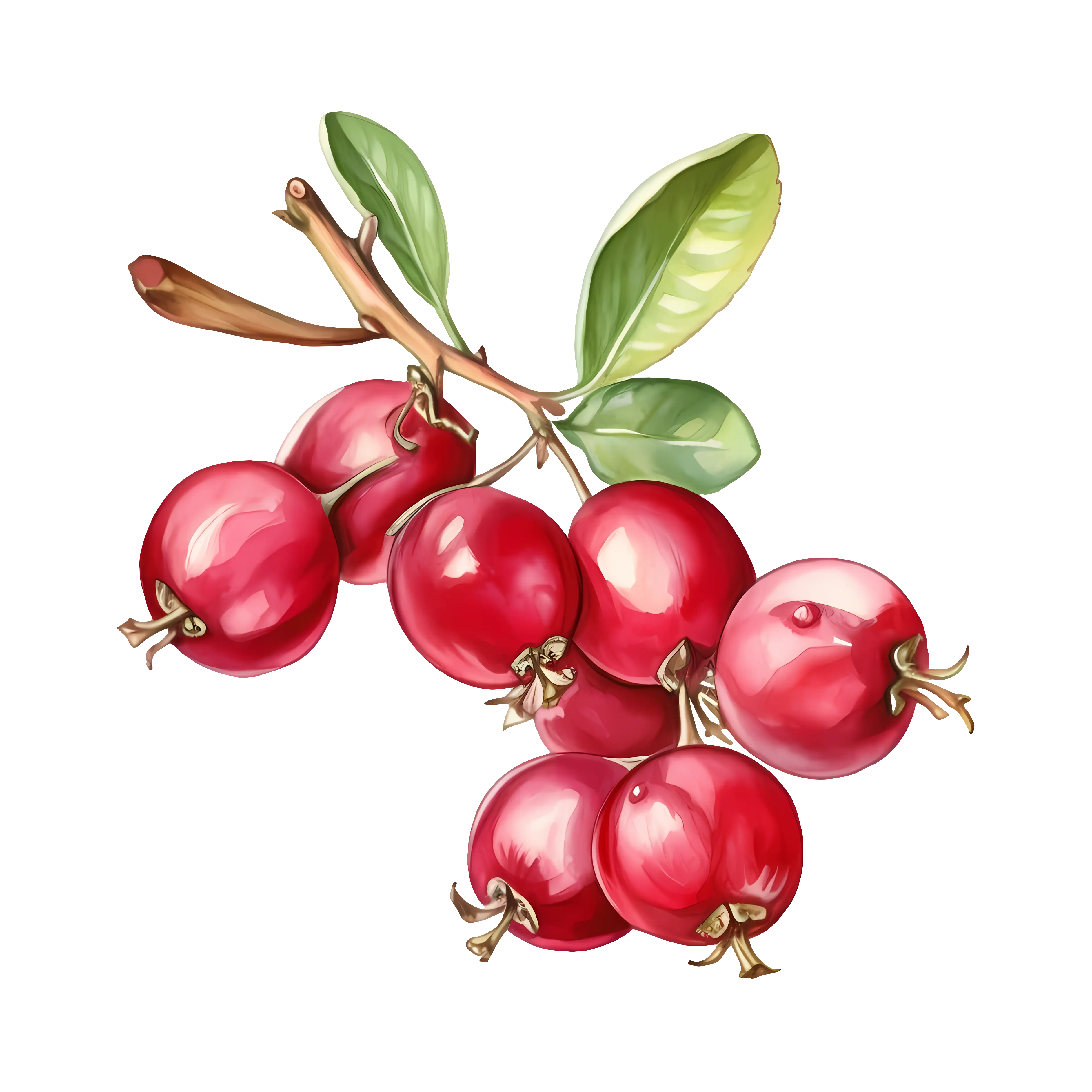 Cranberries on a Branch with Leaves