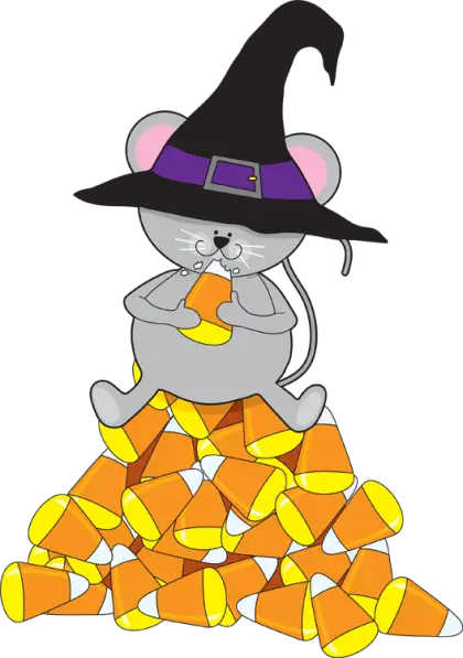 Cute Witch Mouse Sitting on Candy Corn