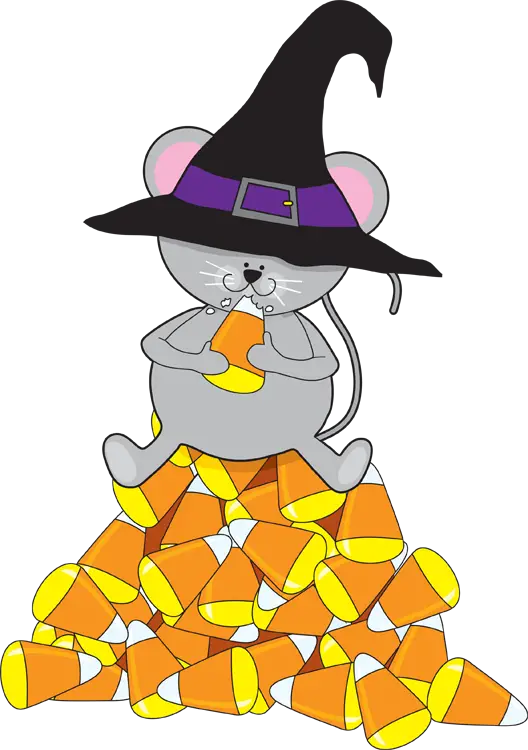 Cute Witch Mouse Sitting on Candy Corn