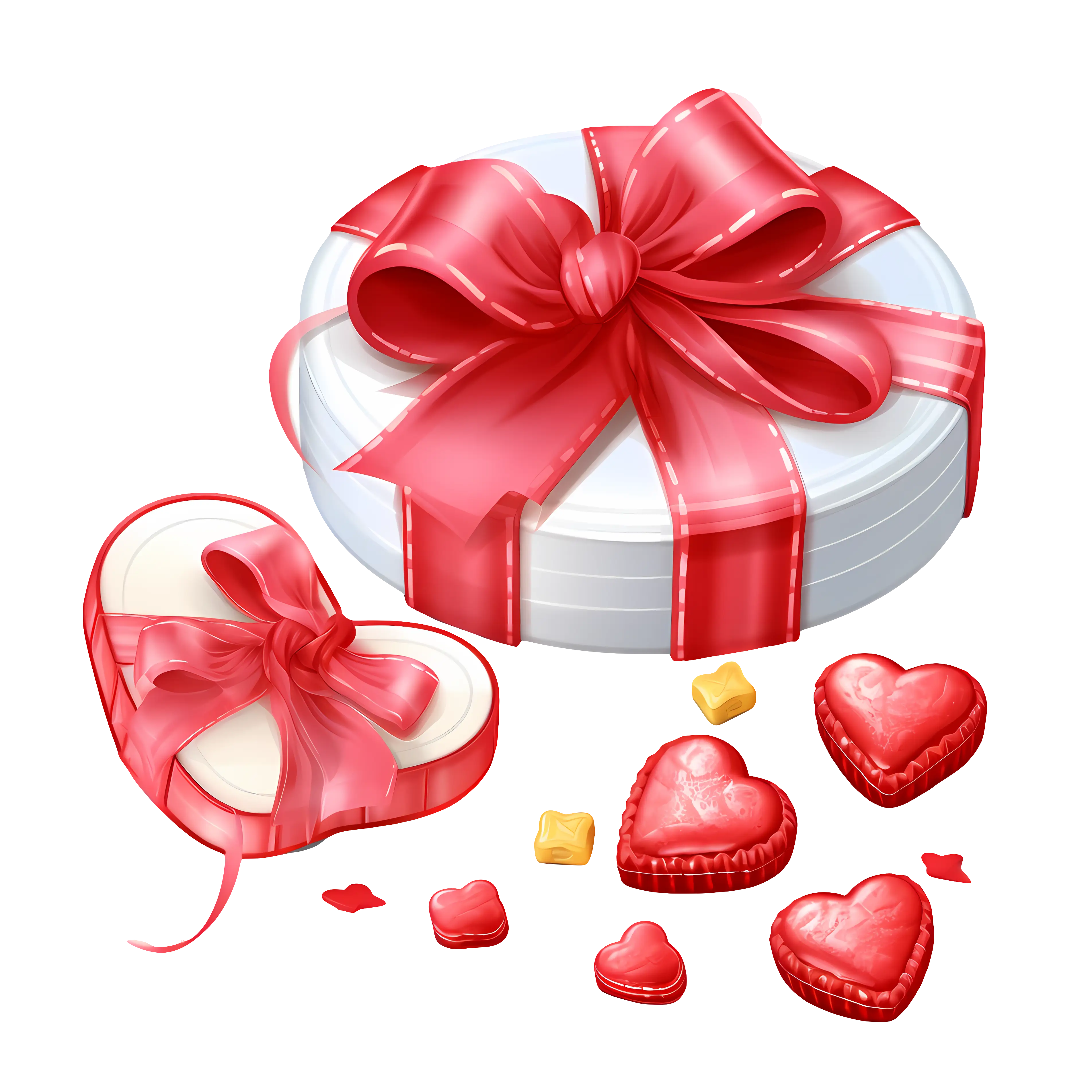 Gift Box with Red Ribbon and Heart Chocolates