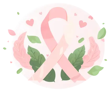 Pink Ribbon for Awareness with Decorative Leaves