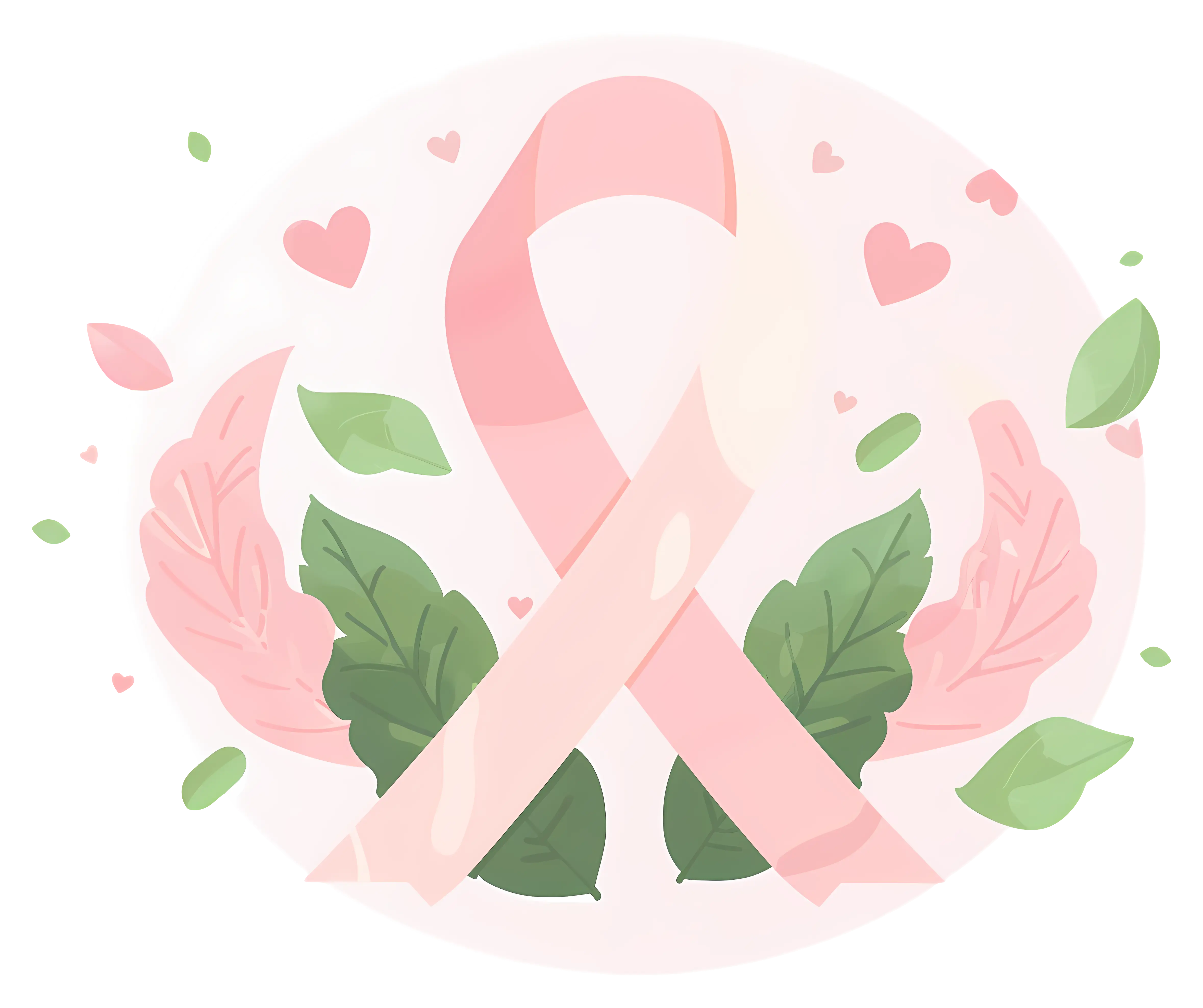 Pink Ribbon for Awareness with Decorative Leaves