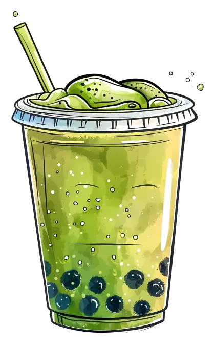 Green Bubble Tea with Tapioca Pearls