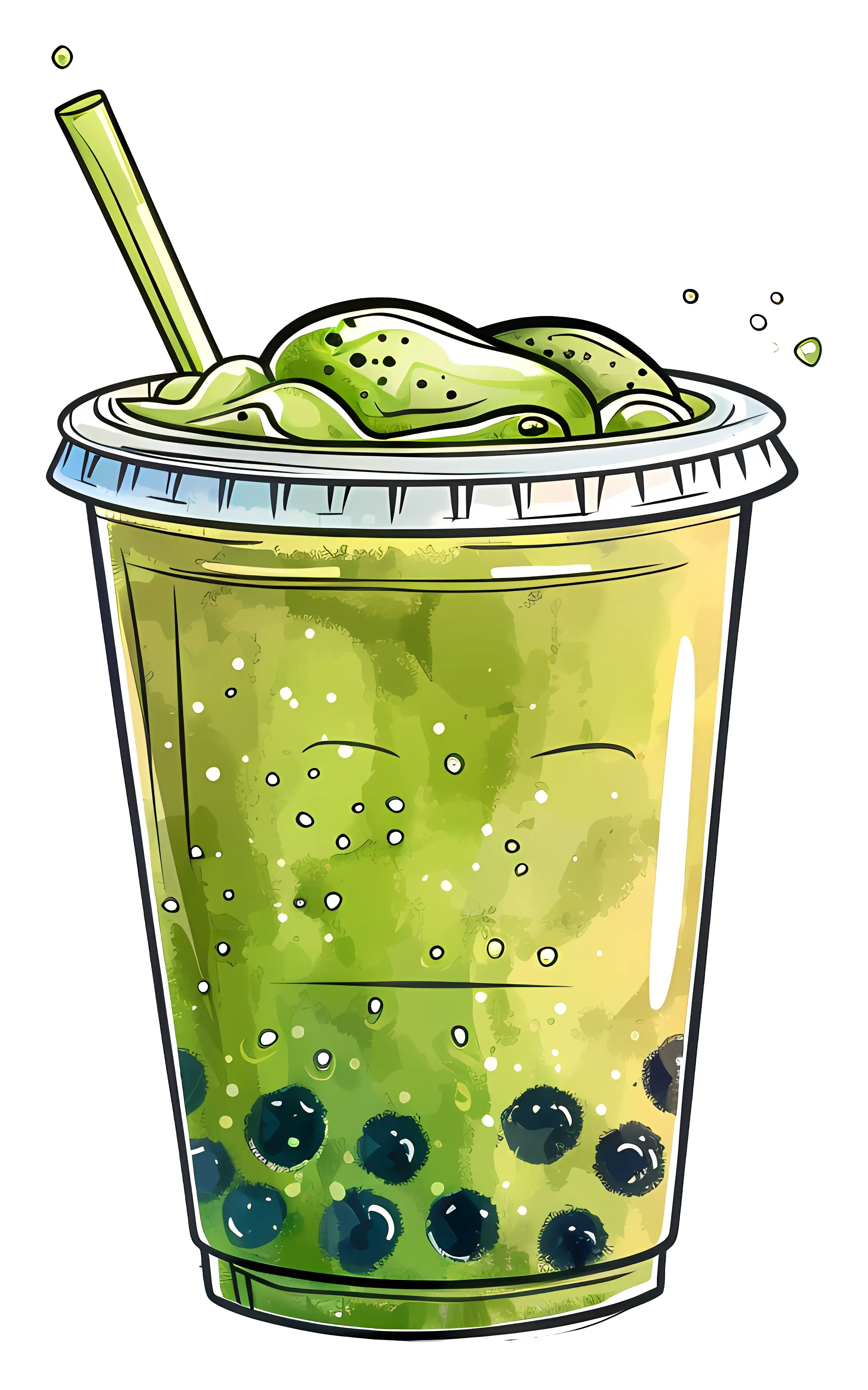 Green Bubble Tea with Tapioca Pearls