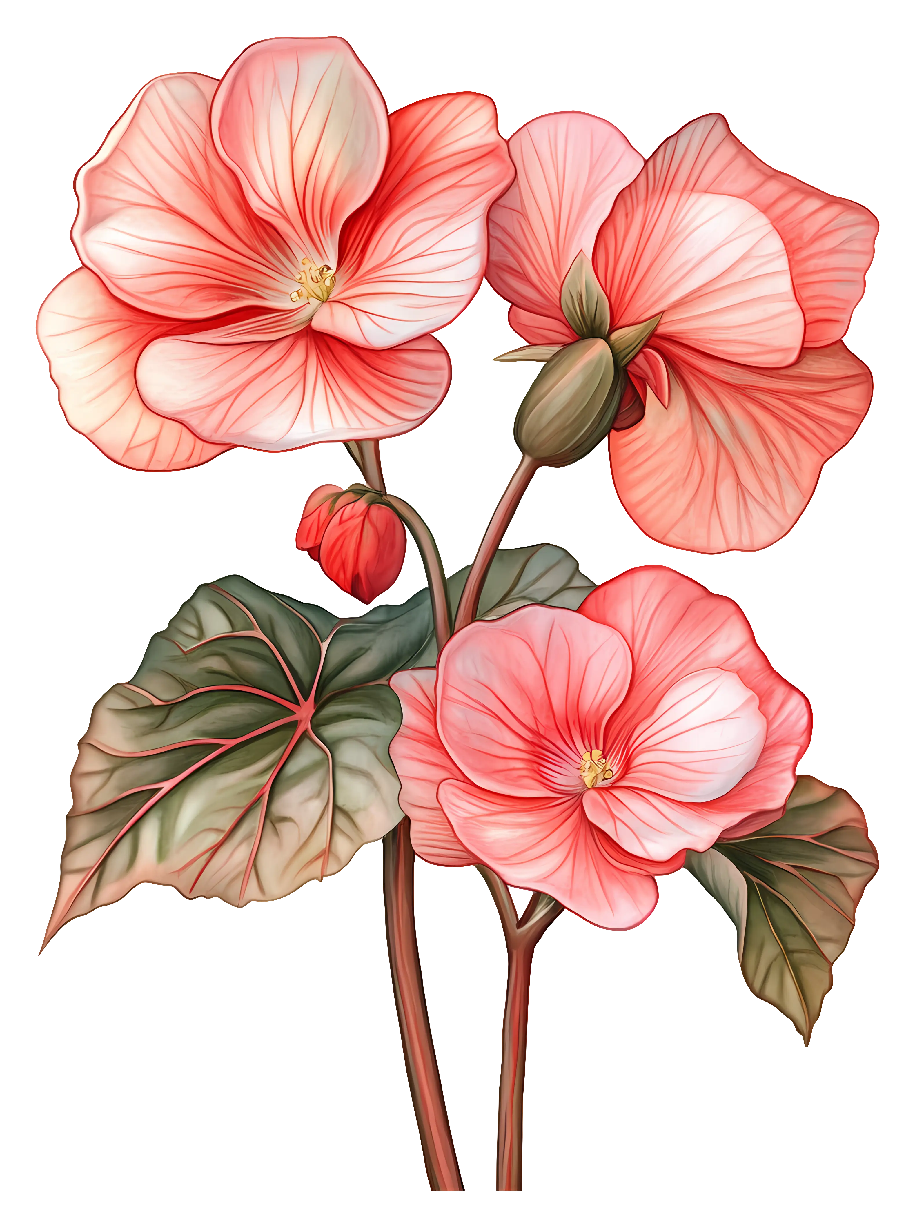 Delicate Pink Flowers with Leaves