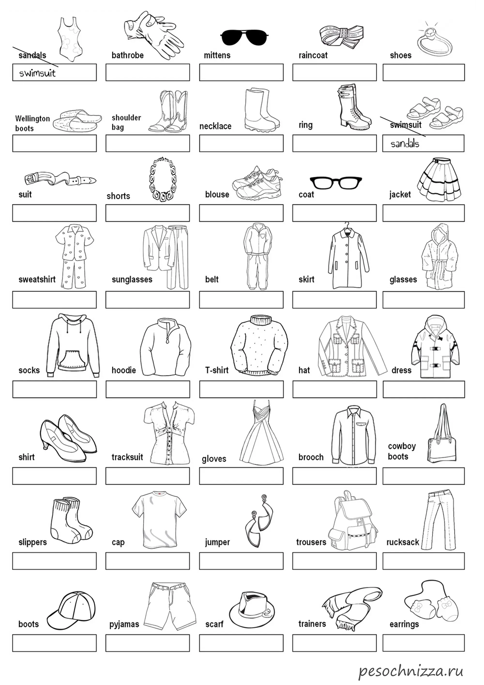Educational Clothing Vocabulary Chart