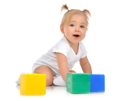 Cute Baby Playing with Colorful Blocks