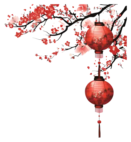 Red Lanterns with Cherry Blossoms