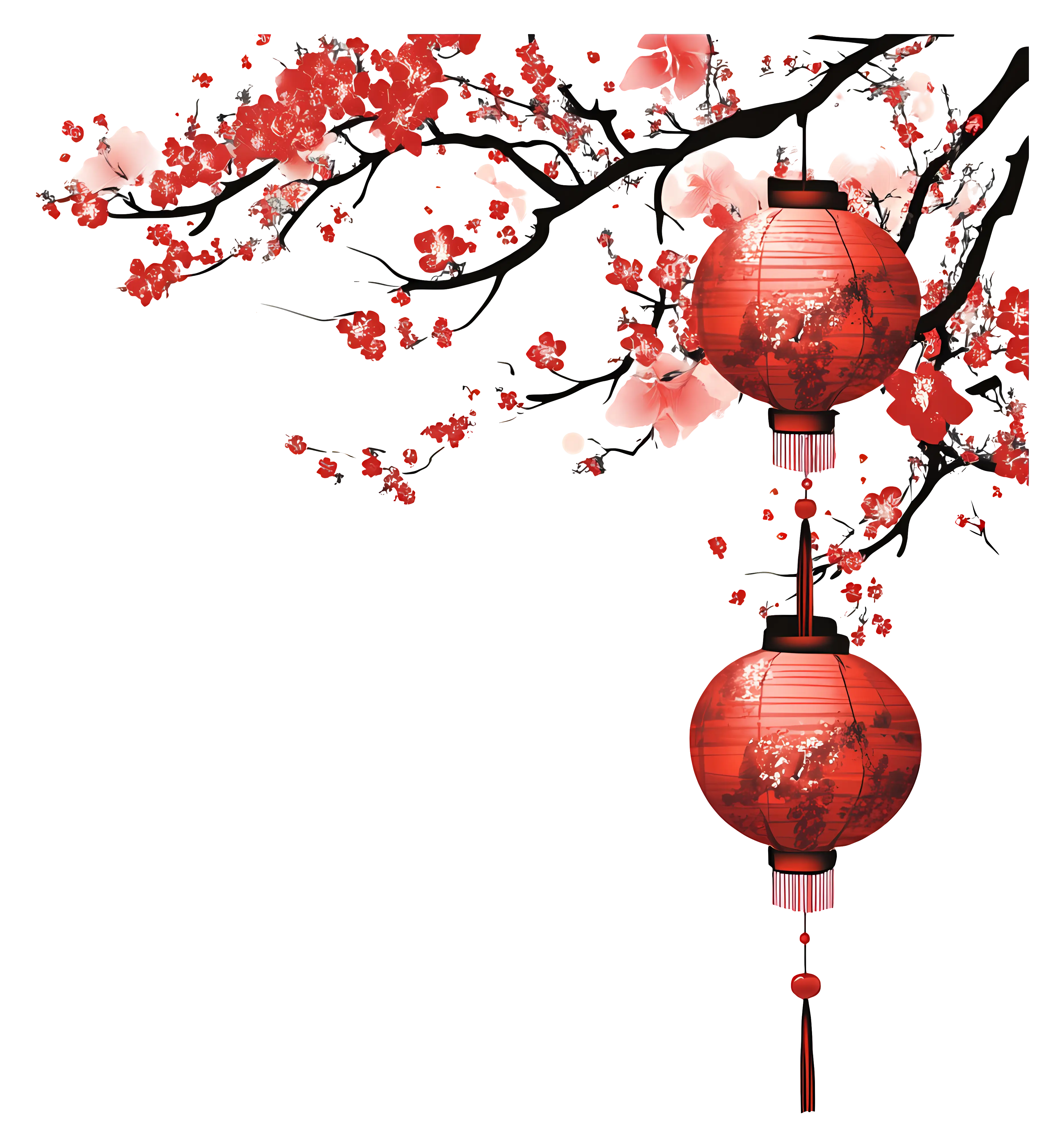 Red Lanterns with Cherry Blossoms