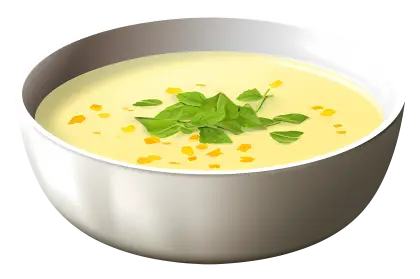 Creamy Yellow Soup in a Silver Bowl