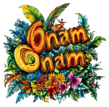 Onam Festival Text with Floral Background