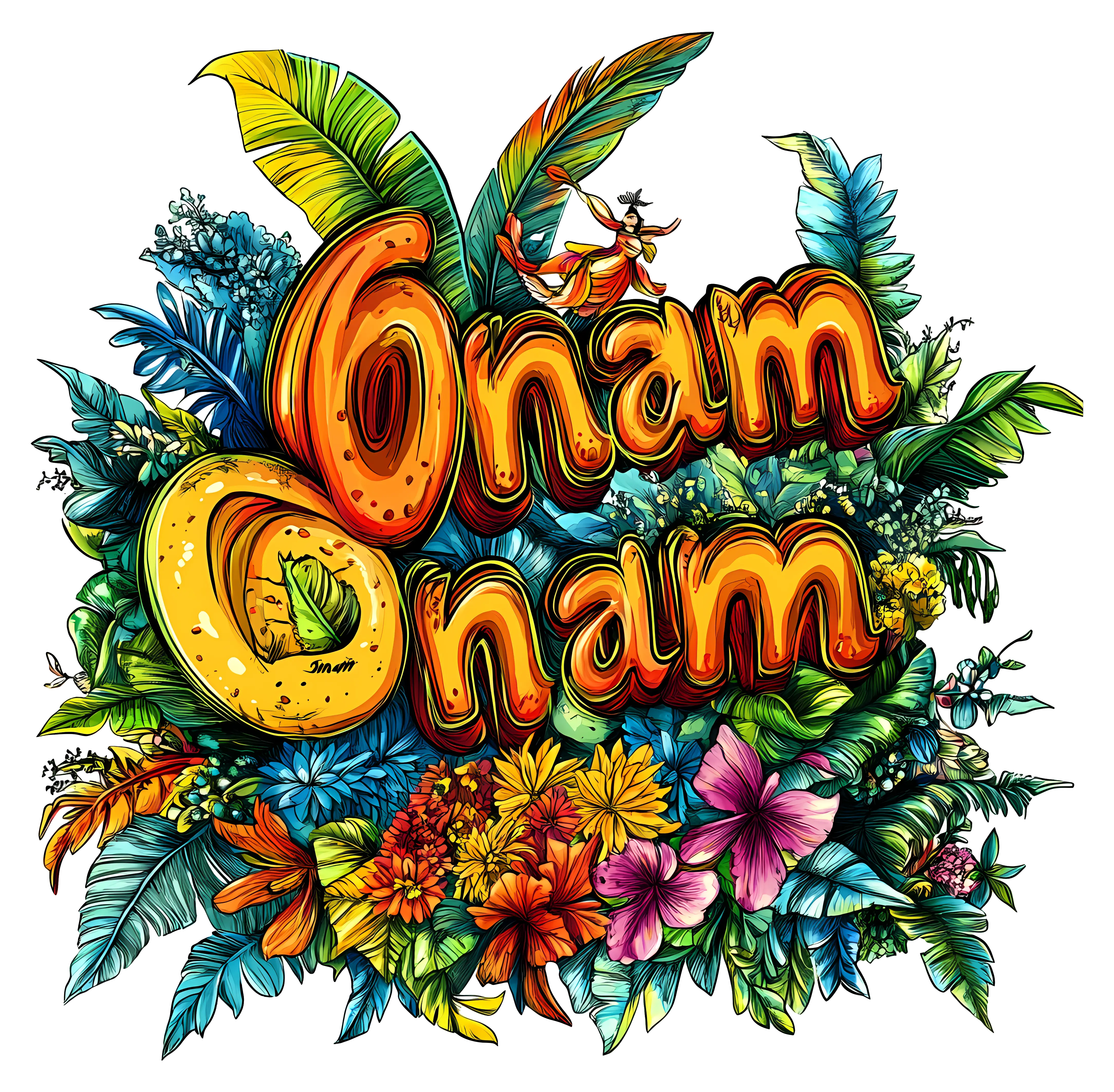 Onam Festival Text with Floral Background