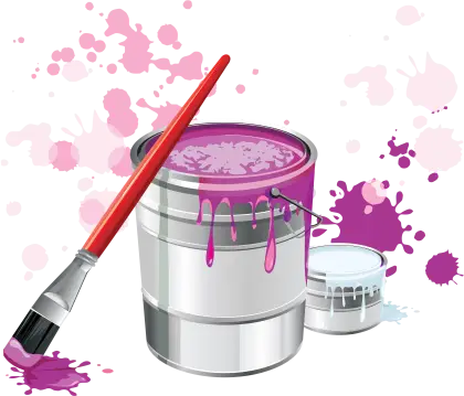Paint Buckets and Brush with Splatter
