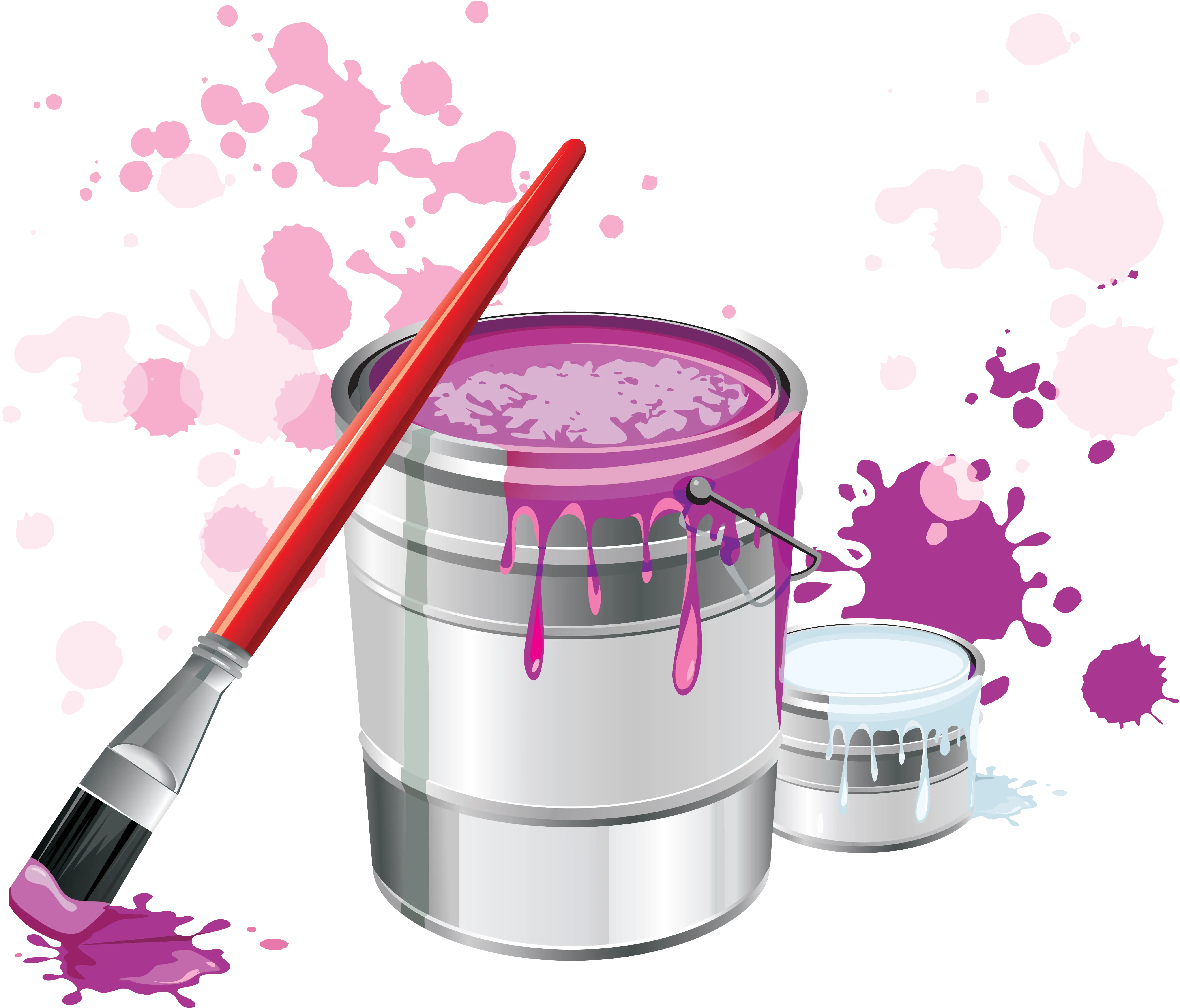 Paint Buckets and Brush with Splatter